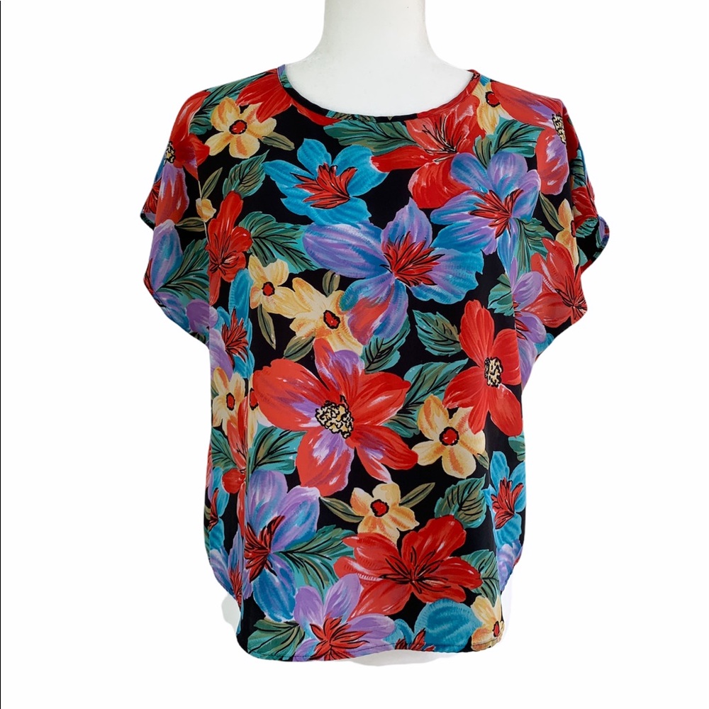 Vintage Bright Floral Short Sleeve Blouse